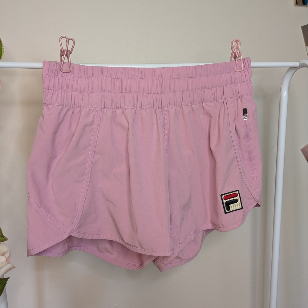 Fila Bubblegum Pink Women's Athletic High Rise Shorts With Front Zipper Pocket